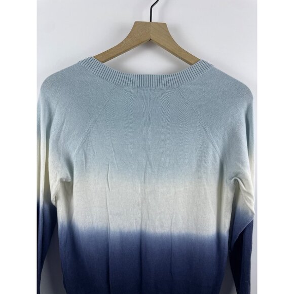 Minnie Rose Women's Small Cashmere Blend Ombre Dip Dye Beachy V-Neck Sweater - Picture 6 of 10